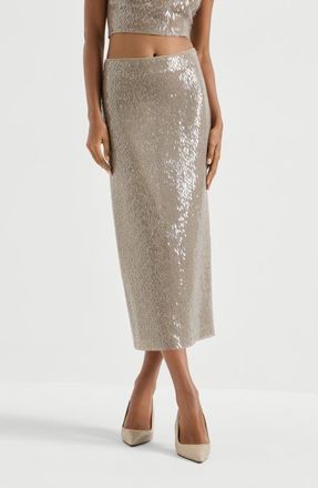 Brunello Cucinelli Dazzling Embroidery skirt in Rope at Nordstrom, Size 46 It
