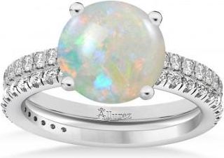 Allurez Opal & Diamond Round-Set Semi-Eternity Bridal Set Platinum (1.92ct)