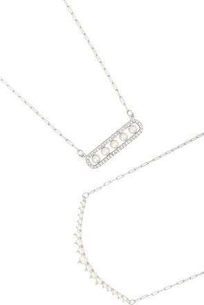 Adornia Set of 2 Freshwater Pearl & Cubic Zirconia Bar Necklaces in White/Silver at Nordstrom Rack