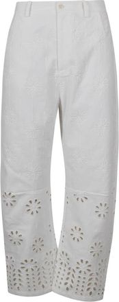 Jovonna London Broek met broderie anglaise - Dames - Straight fit broeken - Wit - S - Broeken