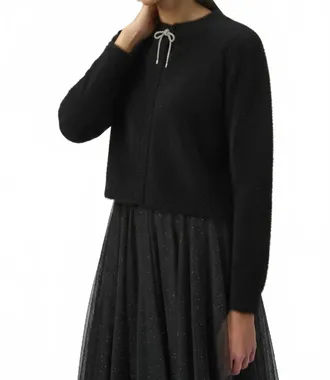 Joseph Ribkoff Rhinestone Bow Cardigan In Black