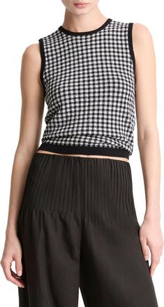 Vince Gingham Wool-Blend Tank