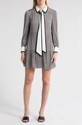 Alice & Olivia Carol Tie Neck Tunic Minidress in Mini Houndstooth at Nordstrom Rack, Size Small