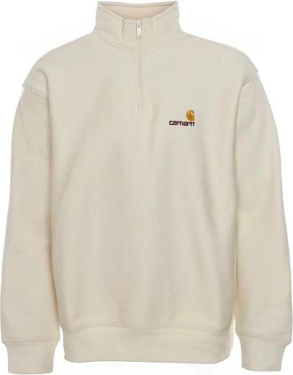 Carhartt Work in Progress Half Zip American Script Sweatshirt - Heren - Vesten met rits - Beige - 2XL - Katoen - Hoodies & sweatvesten
