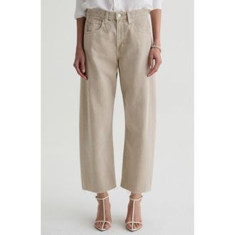AG - Adriano Goldschmied Hattie Raw Hem High Waist Crop Barrel Jeans in Sulfur Light Taupe at Nordstrom, Size 31