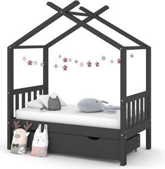 vidaXL Estructura De Cama Infantil Y Caj&oacute;n Madera Pino Gris 70x140cm Vidaxl
