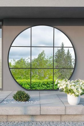 MirrorOutlet Black Framed Flat Bottom Circular Garden Wall Mirror (189CM X 180CM) | Size: 1 Pack