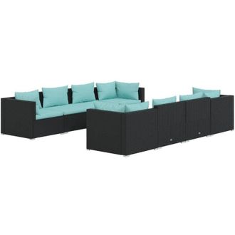 vidaXL 9 Pcs Garden Lounge Set Con Vime Pe Negro