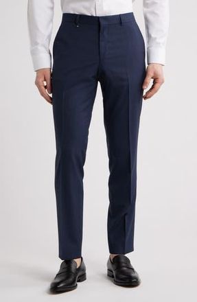 BOSS Genius Slim Fit Tan Microcheck Flat Front Stretch Dress Pants in Dark Blue at Nordstrom Rack, Size 40 X R