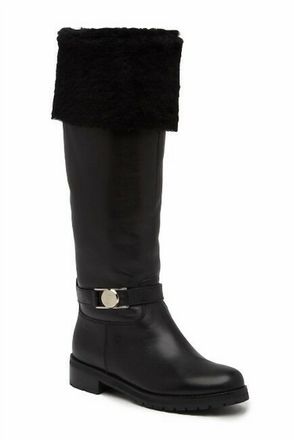 Versace Womens Fur Tall Leather Boots In Black