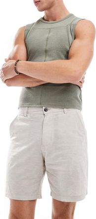 Jack & Jones linen mix chino shorts in beige-Neutral
