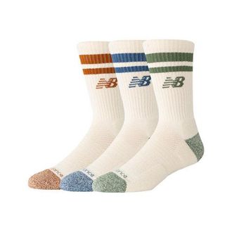 New Balance Unisex Active Premium Stripe Crew Socks 3 Pack en Rojo/Verde/Marr&oacute;n, Poli&eacute;ster, Talla XL