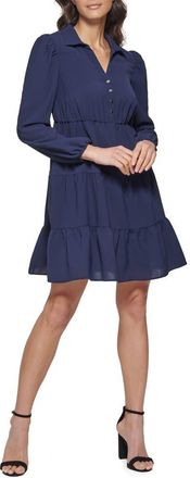Kensie Long Sleeve Tiered Dress in Navy Multi at Nordstrom Rack, Size 10