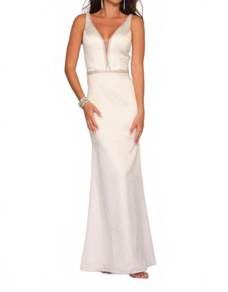 Dave & Johnny Beaded Low Back Gown In White