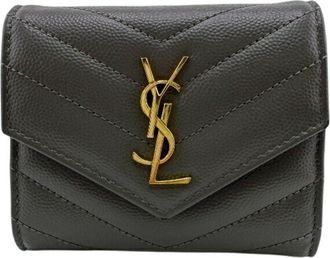 Saint Laurent Gray Leather Wallet (Tri-Fold) (Pre-Owned)
