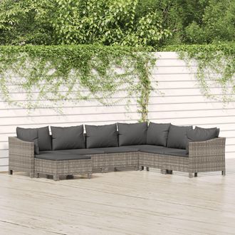 vidaXL Set De Muebles De Jard&iacute;n 7 Pzas Y Cojines Rat&aacute;n Sint&eacute;tico Gris Vidaxl