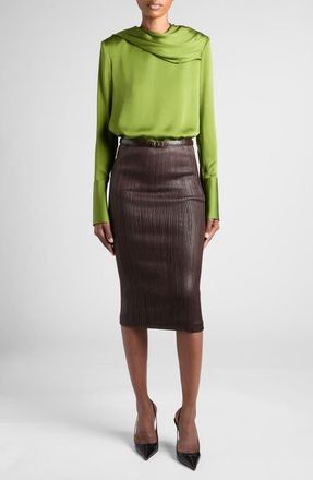 Tom Ford Draped Silk Georgette Top in Lime Green at Nordstrom, Size 42