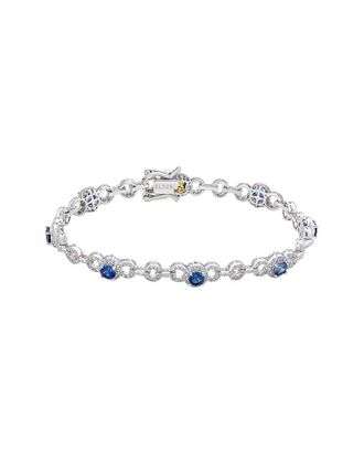 Suzy Levian Silver 3.86 Ct. Tw. Diamond & Blue Sapphire Tennis Bracelet