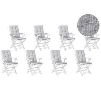 Beliani Conjunto De 8 Cojines Para Asiento Y Respaldo De Sillas De Exterior Con Lazos Gris Jaspeado Maui Premium