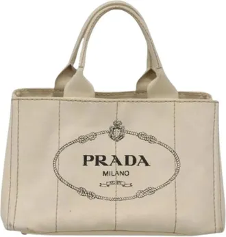 Prada Pre-owned Tote Bags, female, White, Size: ONE SIZE Pre-owned Canapa tote