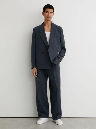 Reiss Airforce Blue Monogram Relaxed-fit Belted Trousers, 36