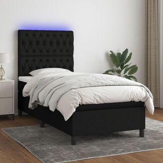 vidaXL Cama Box Spring Colch&oacute;n Y Luces Led Tela Negro 80x200 Cm Vidaxl