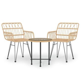 Berkfield Home 3 Piece Garden Dining Set Poly Rattan in Light Tan