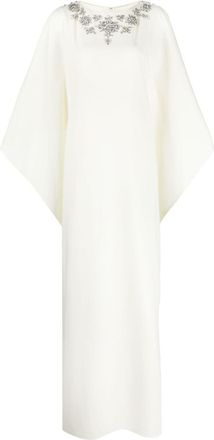 Marchesa crystal-embellished long-sleeve maxi dress - women - Polyester/Spandex/Elastane - 10 - White