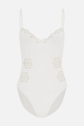 Sea New York Womens Babette Eyelet One Piece Swimsuit In White