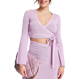 Asos Long Sleeve Knit Wrap Top in Lilac at Nordstrom, Size 4 Us