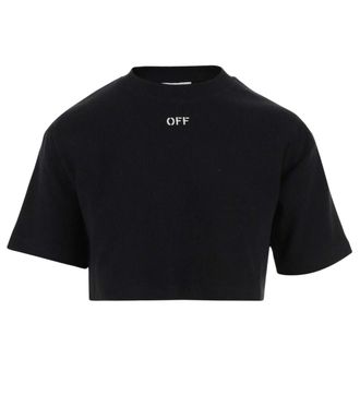 Off-white Black STRETCH COTTON CROP T-SHIRT WITH LOGO