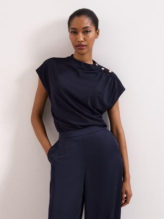 Phase Eight Paige Ruched Shoulder Hardware Ponte Top in Navy at Nordstrom, Size 10