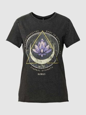 Only Regular Fit T-Shirt aus reiner Baumwolle mit Motiv-Print Modell LUCY LIFE in Black, Größe XS