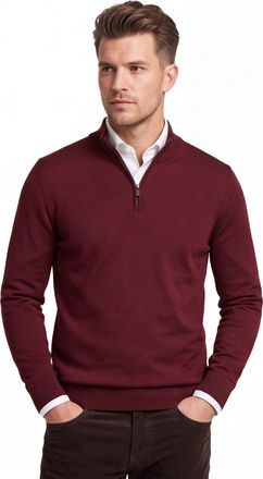 HUGO BOSS Boss Black Ebenji trui bordeaux half zip effen lamswol