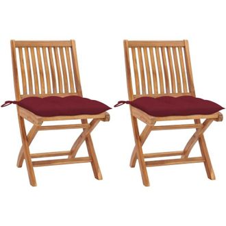 vidaXL Vidaxl - Sillas De Jard&iacute;n 2 Uds Madera De Teca Con Cojines Rojo Tinto