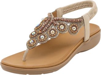 Generic Womens Orthopedic Sandals Rhinestones Womens Beaded Sandals Toe Post Flip Flops Arch Support Walking Slippers Bohemian Roman Slides Summer Flat Sandal