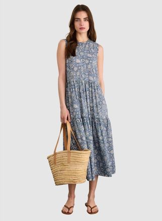 Baukjen Annmarie Sleeveless Printed Dress in Denim Woodblock Print at Nordstrom, Size 12