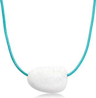 Ross-Simons White Quartz Bead Necklace With Adjustable Blue Leather Cord