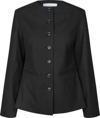 Sams&oslash;e & Sams&oslash;e Black Sarhino Round Neck Fitted Blazer