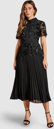 Coast Velvet Lace Collared Midi Dress in Black at Nordstrom, Size 6