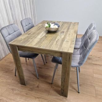 Kosy Koala Kosy Koala - Dining Table and 4 Chairs Rustic Effect Wood Table 4 Grey Velvet Chairs Dining Room