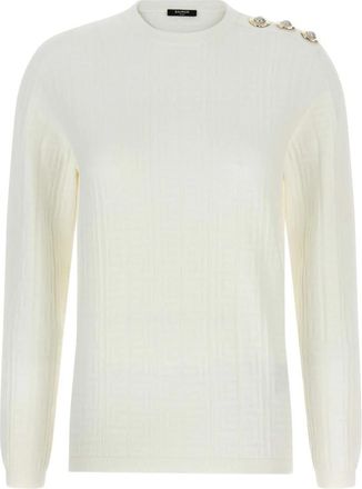 Balmain Maxi Schouder Top - Dames - Ronde hals truien - Wit - S - Polyester - Truien & Vesten