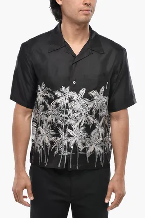 Palm Angels Camicia in Seta a Fantasia a Maniche Corte Palm Angels