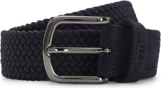 BOSS Woven belt with leather trims