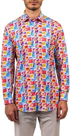 Maceoo Fibonacci Stretch Ascension 3307 Contemporary Fit Button-Up Shirt in Pink Multi at Nordstrom, Size 4