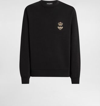 Dolce & Gabbana Cotton Jersey Sweatshirt With Embroidery - Man Sweatshirts Black Cotton 44
