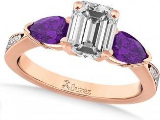 Allurez Emerald Diamond & Pear Amethyst Engagement Ring 18k Rose Gold (1.29ct)
