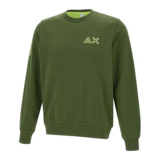 Sun 68 Sweatshirts, male, Green, Size: 2XL Cotton Sweatshirt With Fluorescent Logo