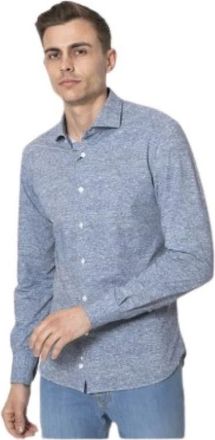 Orian Blauw gem&ecirc;leerd overhemd - Heren - Casual Overhemden - Blauw - S - Leer - Overhemden