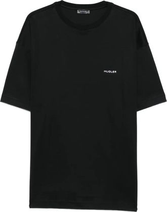 MUGLER T-shirt in cotone con logo - Nero